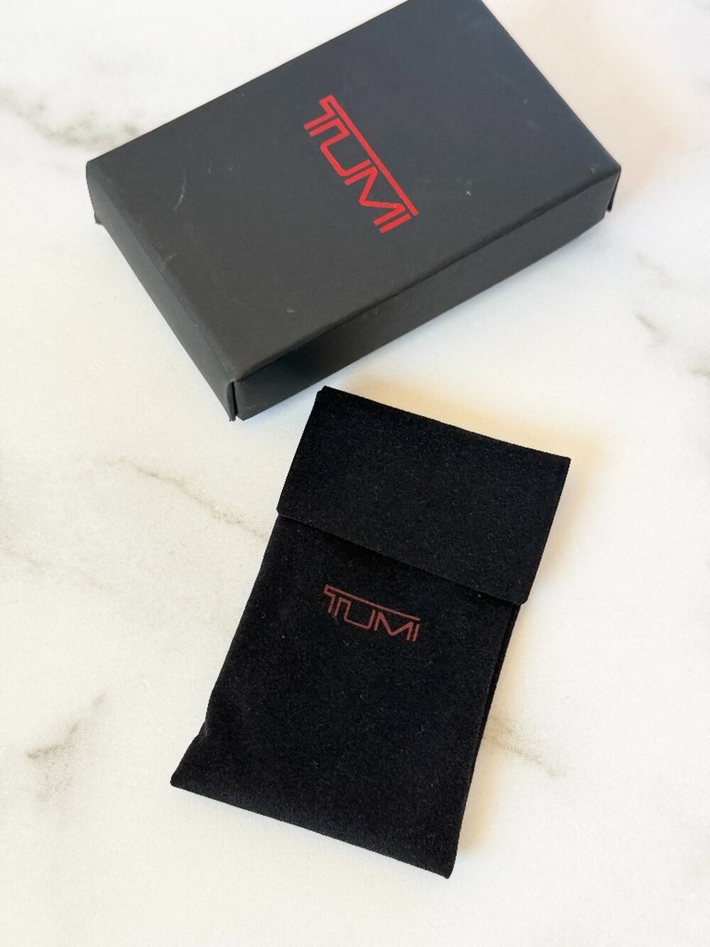 TUMI Black Velvet Small Gift Pouch With Branded Box Jewelry Storage 4x3
